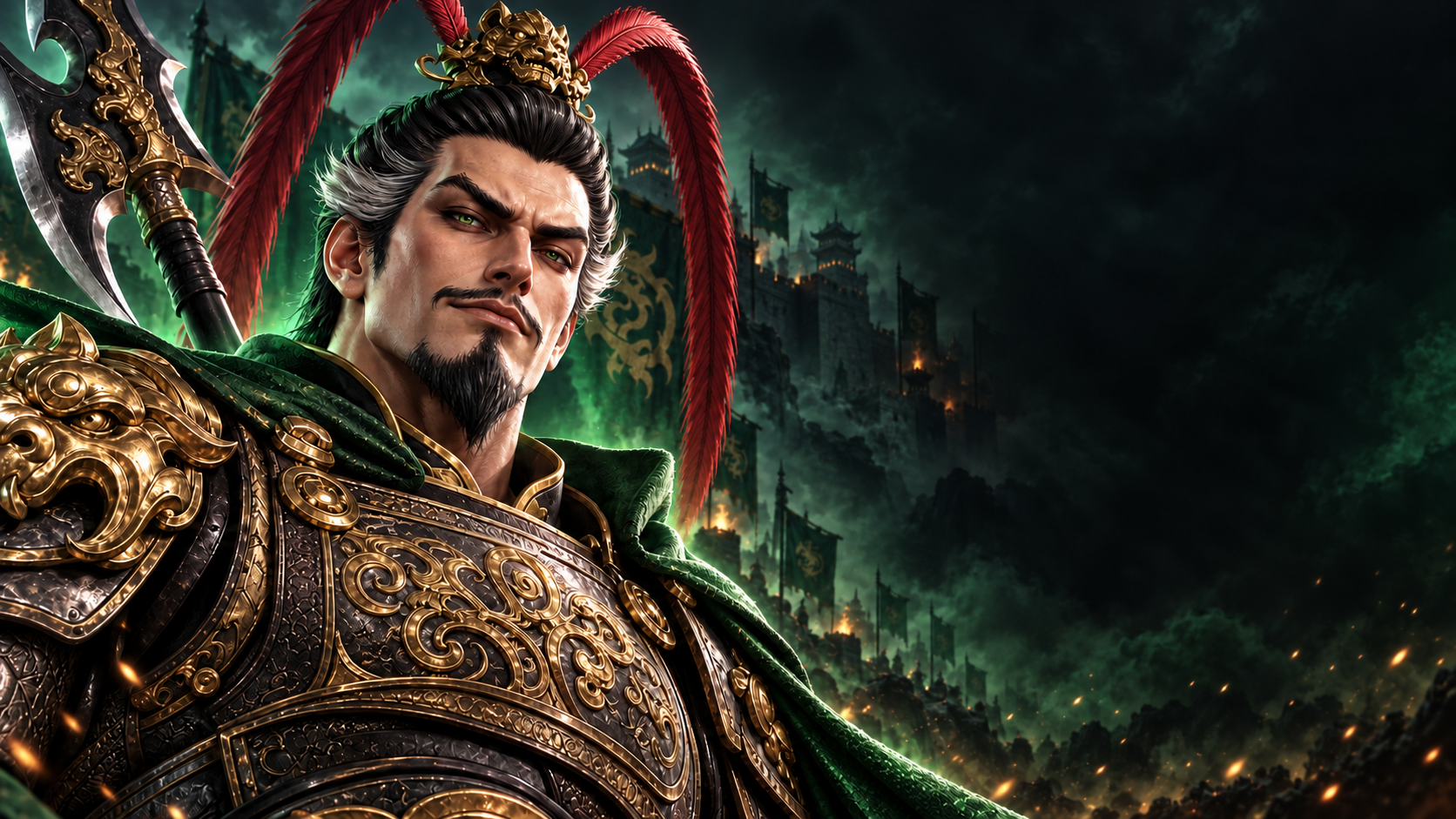 The RasAlGhul mascot in gold armour and an emerald cloak